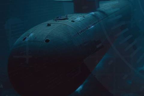 Imagen de un submarino en el cartel.